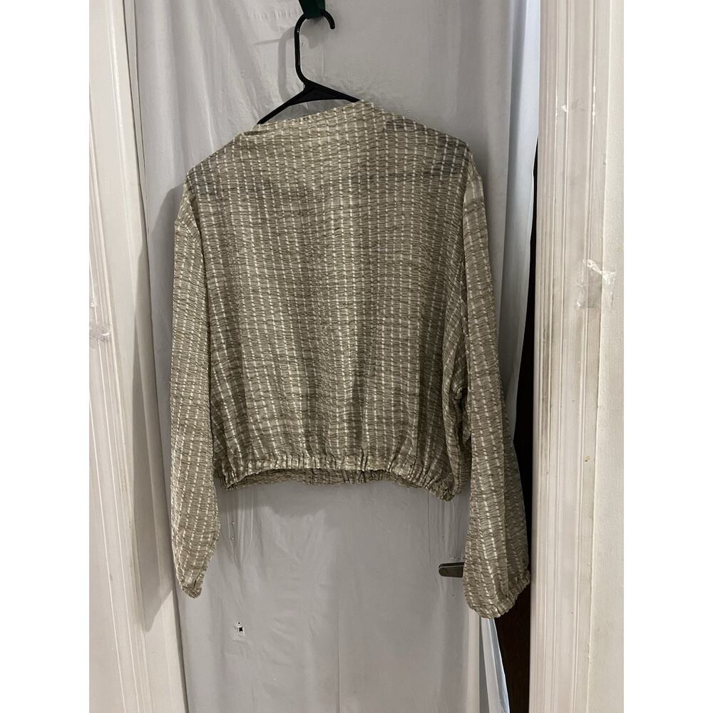 Zara Tan Flowing Organza Jacket Cropped Full Zip Sz L Bomber Lightweight - Picture 7 of 8